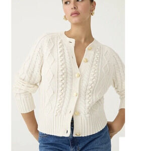 J CREW Cable Knit Cardigan Sweater Gold Buttons Old Money